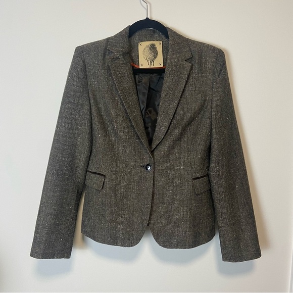 🐑 TNA Tweed Wool-Blend Blazer w/ Elbow Patches – Small – Equestrian Academia - Picture 5 of 10